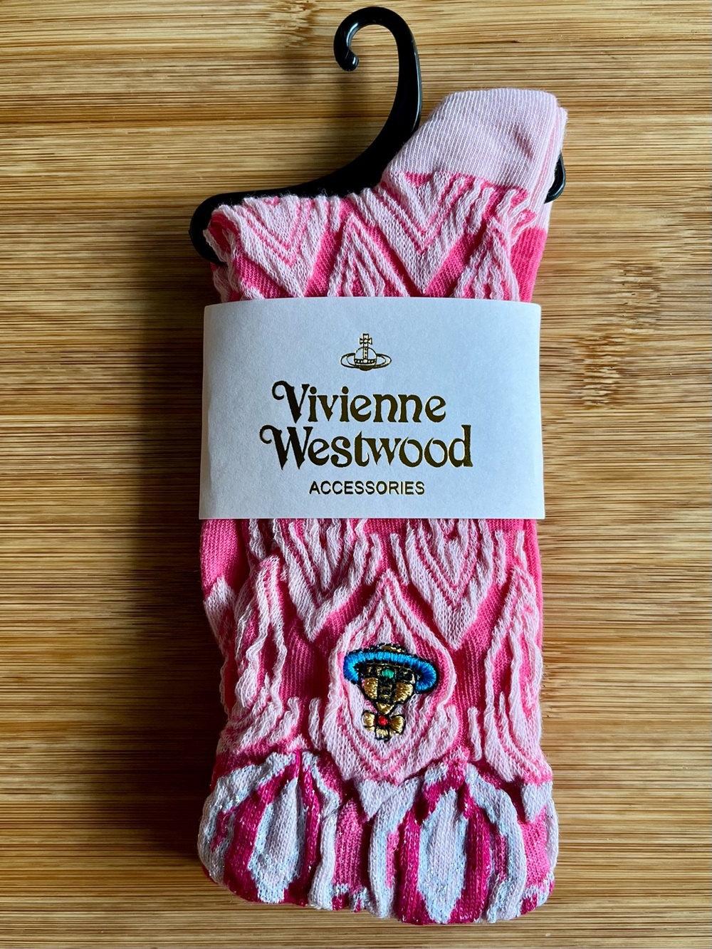NWT Vivienne Westwood Thin Crew Socks Pink Textured Women's Medium, Med, M